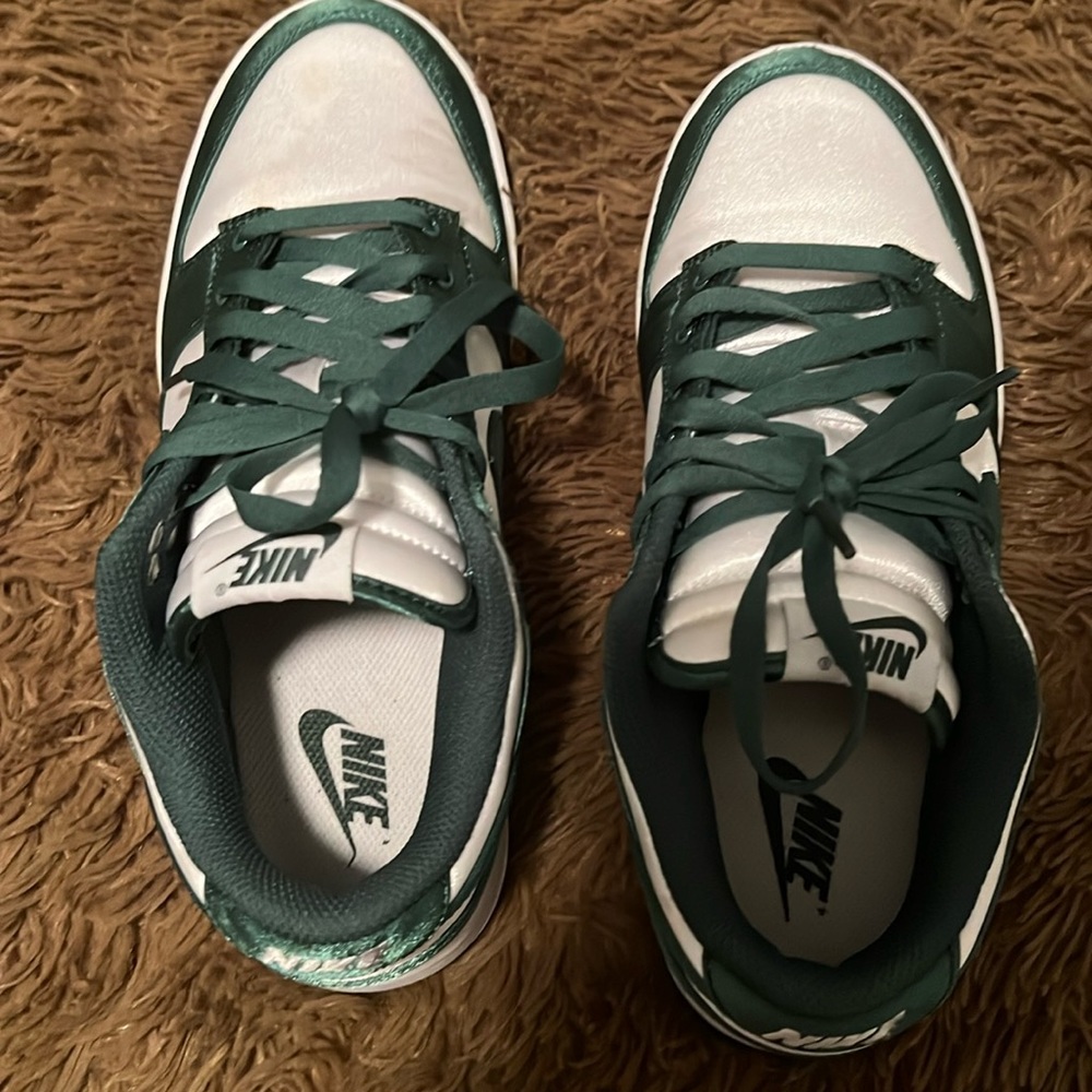 Satin green and white Nikes